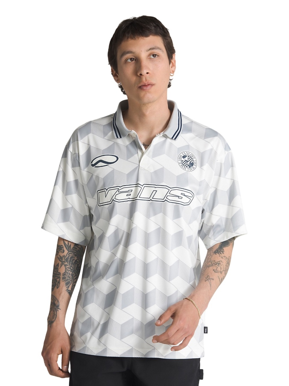 Vans Rigsby Soccer Polo Shirt - Marshmallow White and Light Gray Sz XLarge